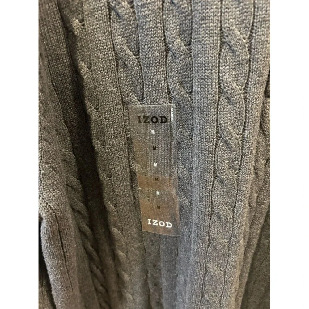 Izod Men's Charcoal Gray Cable Knit 1/4 Zip Cotton Sweater - Size Medium - New